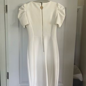 Calvin Klein White conservative Midi dress with puffy sleeves